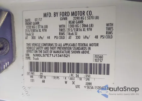 2018 Ford Transit Connect Xl из США, поврежденный, VIN NM0LS7E71J1341521